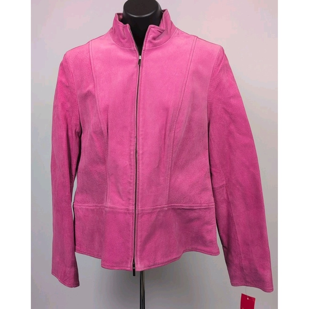 Anne Klein Vintage Brushed Leather Jacket Pink Size 12 100%‎ Leather NWT